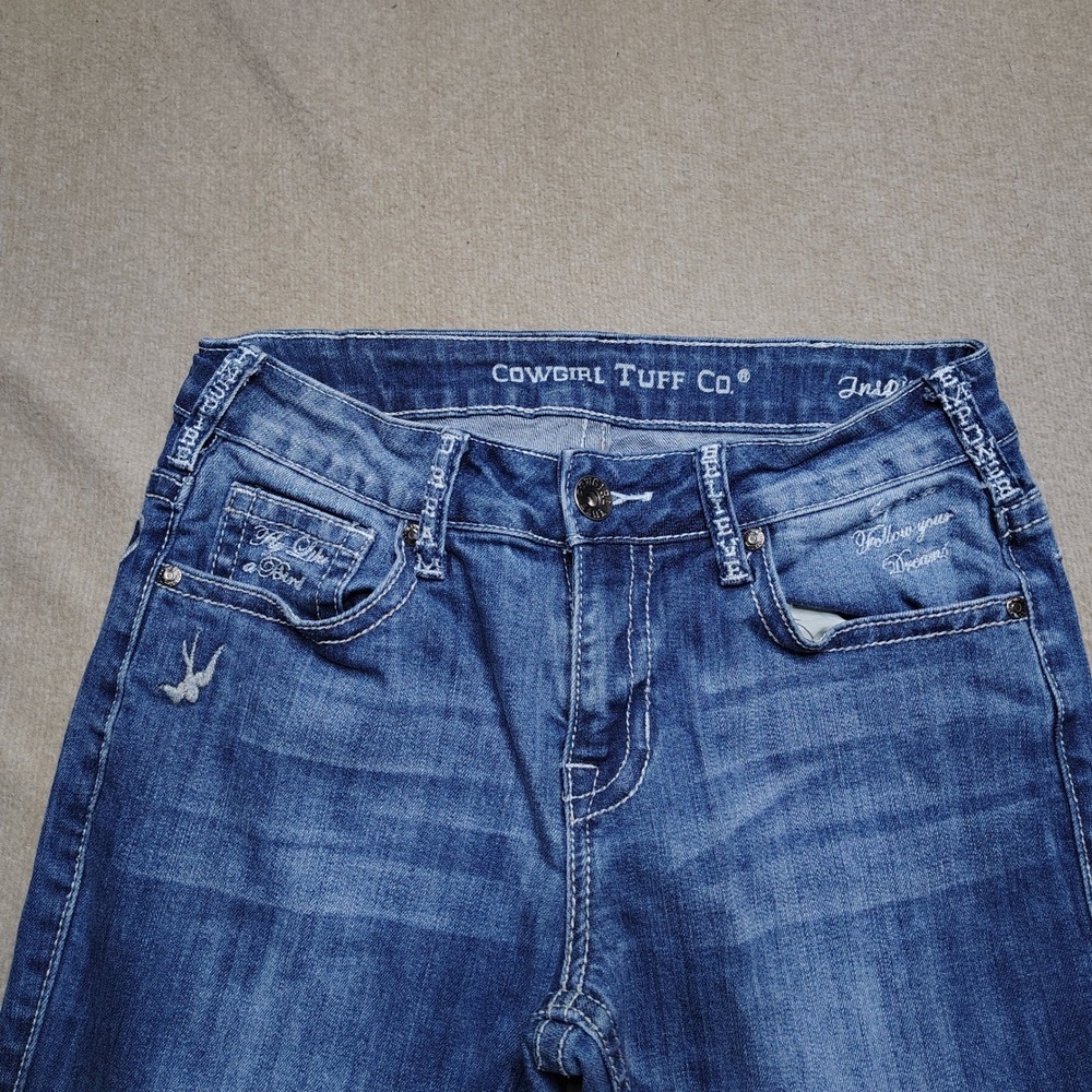 Cowgirl Tuff Co Inspire Jeans Womens 27x31 (28) Bootcut Embellished Denim Hemmed - Picture 3 of 10